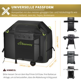 BEEWAY Weatherproof Grill Cover, 420D Oxford Fabric, Gas Grill Cover, Waterproof, UV-Resistant, 147 x 61 x 122 cm