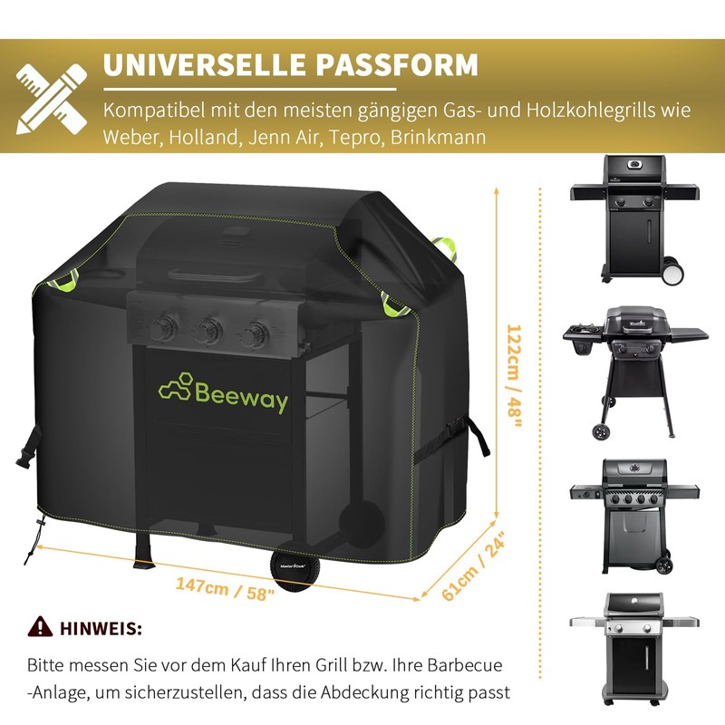 BEEWAY Weatherproof Grill Cover, 420D Oxford Fabric, Gas Grill Cover,