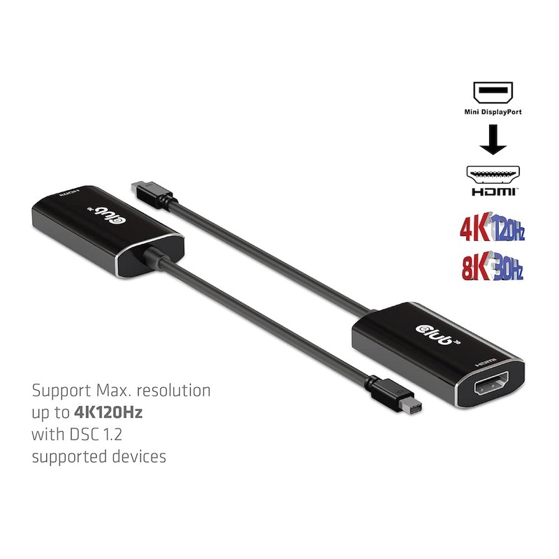 Club 3D Mini-DisplayPort™1.4 to HDMI™ 4K120Hz with DSC1.2 Active Adapter