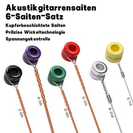 Gitarrensaiten Konzertgitarre-kupferbeschichtete Saite Premium Nylon-Saiten für Klassische-, Konzert-& Akustik-Gitarre - 6 Saiten Set inkl. 3 Plektren Stärke 12–53 (1-stück)