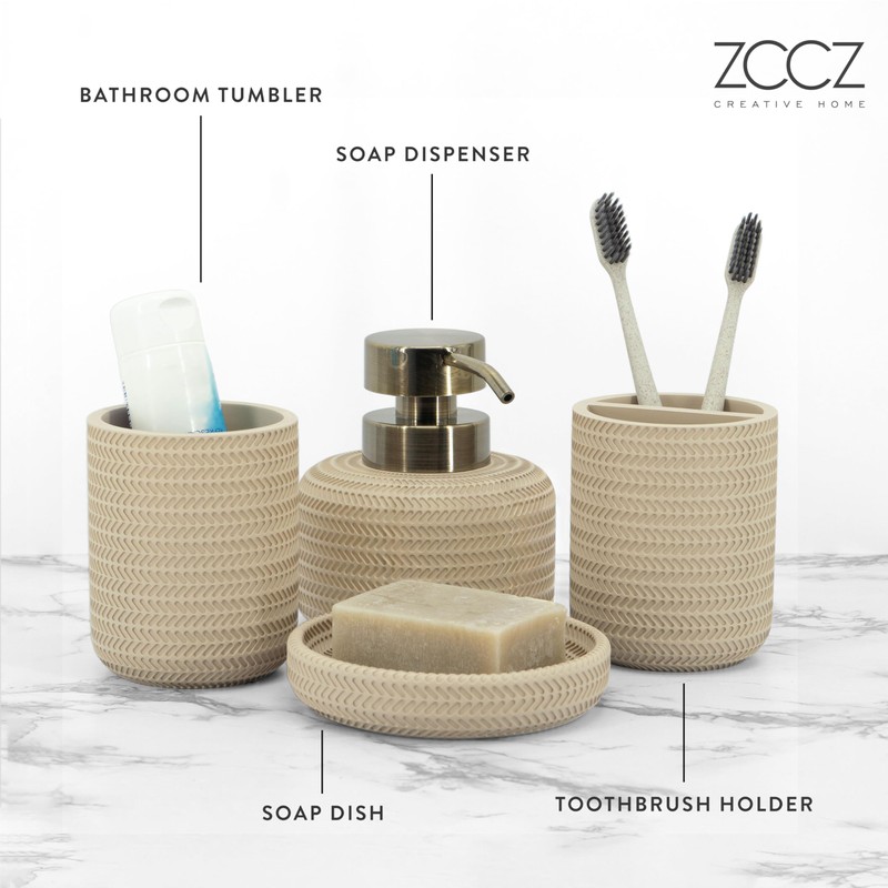 ZCCZ - Beige Bathroom Accessories Set 4 Pcs - Toothbrush