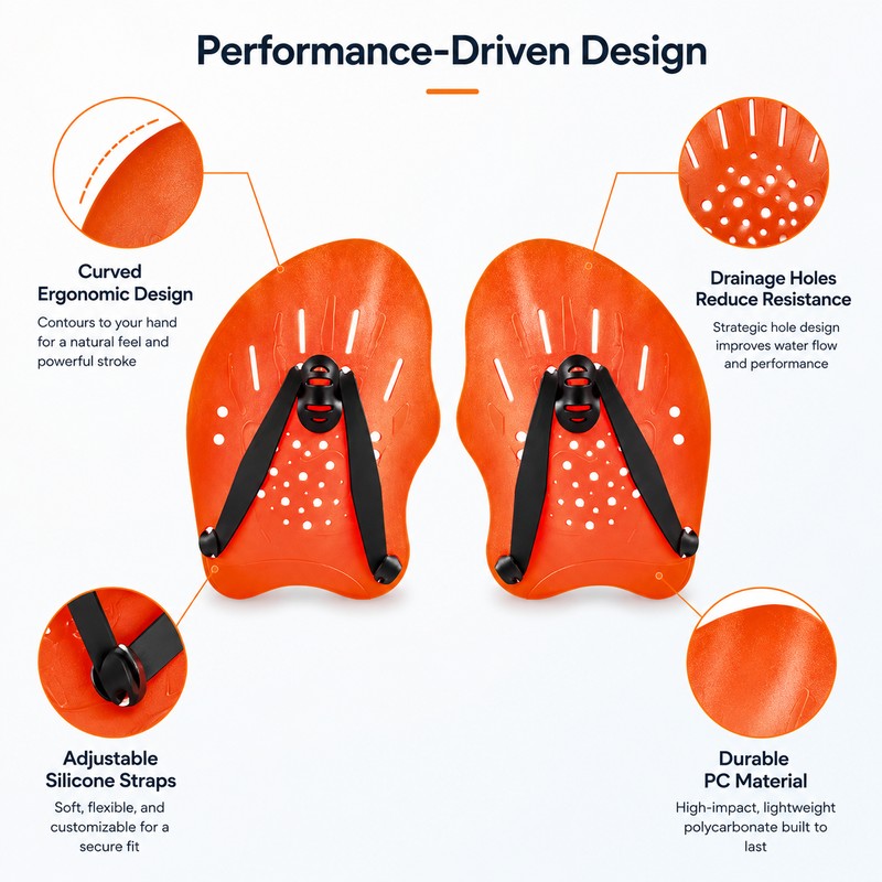Swim Training Hand Paddles for Adults – Adjustable Silicone Strap