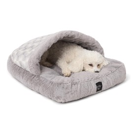 Nicole Miller New York PET Kendall Fluted Geo Cozy Slipper Cave Pet Bed, Cozy & Calming, Non-Slip Bottom, Machine Washable, Grey, Small 22"x17"x11"