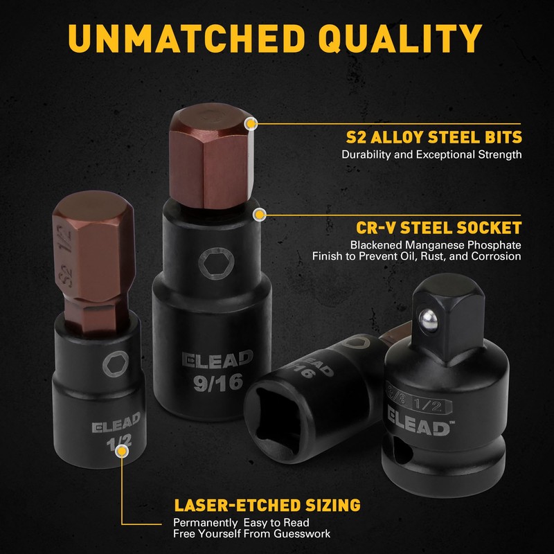 16-Piece SAE Hex Bit Impact Socket Set - Premium S2