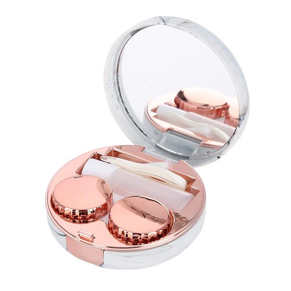 Salmue Contact Lens Box, 6Pcs Contact Lenses Soaking Case Portable Plastic Marble Pattern Eye Care Kit (pink)