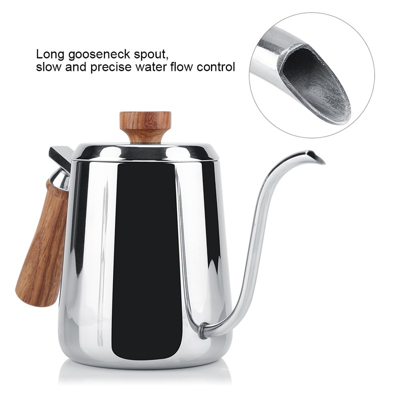 304 Stainless Steel Wooden Handle Drip Coffee Pot Long Gooseneck