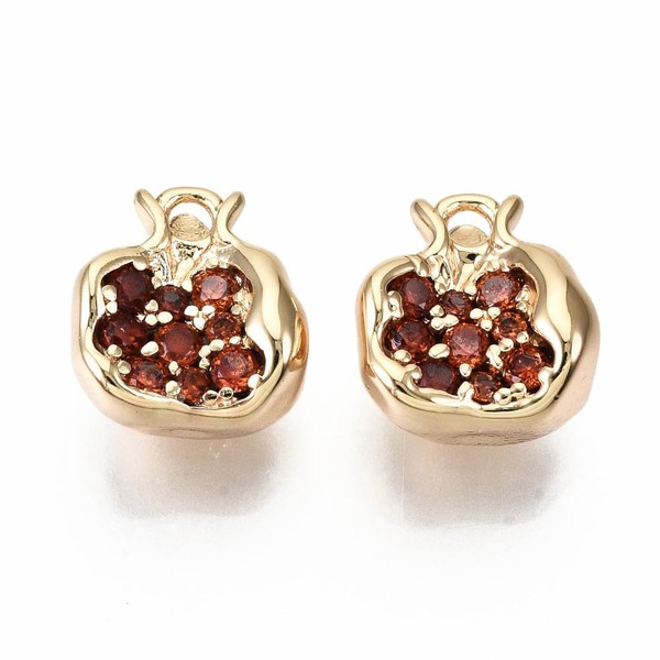 DanLingJewelry 30Pcs Pomegranate Charms Brass Micro Pave Cubic Zirconia Fruit