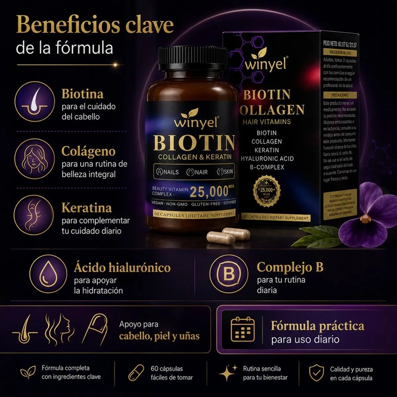 Biotina 25000mcg Para Cabello Fuerte Y Uñas