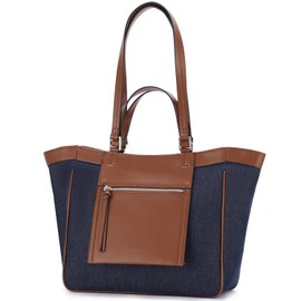 Vaschy Women's Tote Bag, Canvas, PU Leather, Business Bag, Large Capacity, Lightweight, For Work, Business Trips, Handbag, Shoulder Bag, Freestanding, Compatible with A4 Size, navy