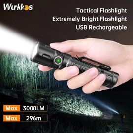 Wurkkos TD04 Tactical Flashlight, Handheld Flashlights Rechargeable, 3000 Lumens Super Bright LED Flashlight with Type C Charging Port Tail Switch for Camping, Hiking, Emergency, IP68 Waterproof