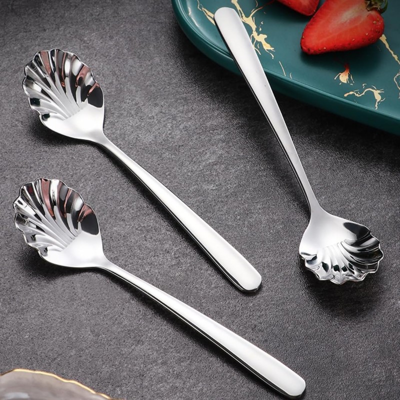 Csinos 304 Stainless Steel Spoon Shell Shape Flatware Spoon Dessert