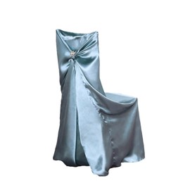 Balsa Circle 10 pcs Dusty Blue Universal Satin Chair Covers Slipcovers for Wedding Party Ceremony Reception Decorations