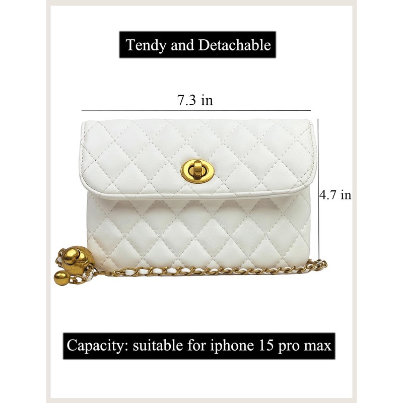 BEMYLV Leather Chain Belt Bag for Women White Crossbody Waist