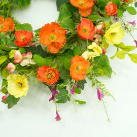 Furuisin Artificial Spring Summer Wreath for Front Door Poppy Wreath with Green Leaves for Front Door Indoor Outdoor Home Farmhouse Decor