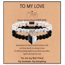 Matching Bracelets for Couples His and Her Couples Bracelets Heart Matching Bracelets Long Distance Couples Gifts for My Love,Valentine's Day Birthday Gift (White＆Black)