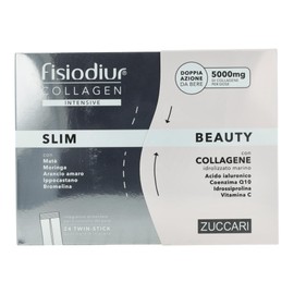 Zuccari Fisiodiur Collagen Intensive Slim & Beauty, 24 Twin-Stick da 8g, 5 g di Collagene Idrolizzato per Doppia Dose, Ricco di Vitamina C, Acido Ialuronico e Coenzima Q10, Supporto per Pelle Tonica