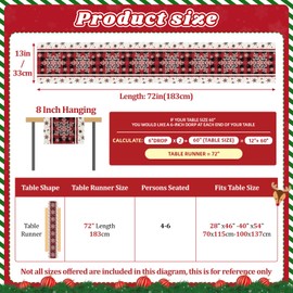 Table Runner Christmas Red Christmas Table Runner 180 cm Long Christmas Table Runner Tablecloth Snowflakes Christmas Runner Table Christmas Table Decoration