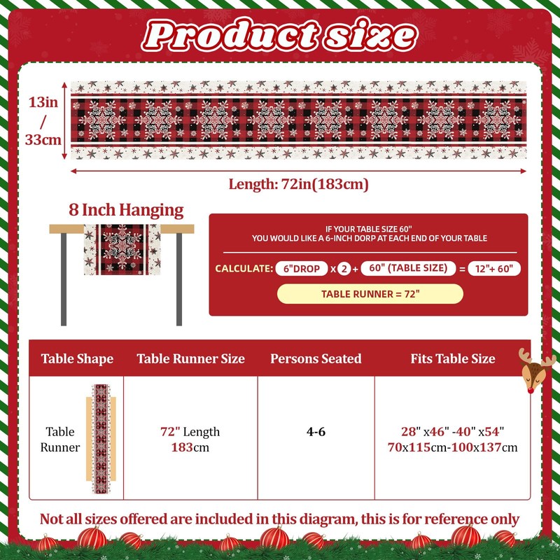 Table Runner Christmas Red Christmas Table Runner 180 cm Long