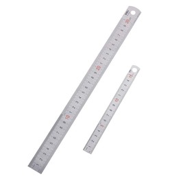 Stainless Steel Straight Ruler 11.8 inches (300 mm) (Large) x 1, 5.9 inches (150 mm) (Small) x 1, Set of 2 with Millimeters and Inches Exchange Chart