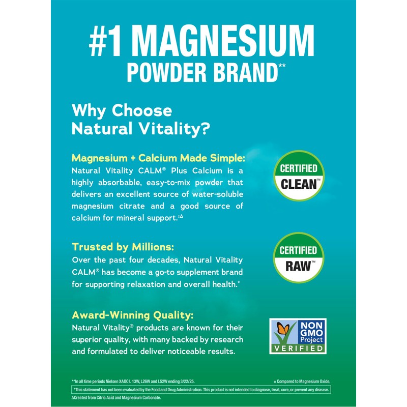 Natural Vitality Calm, Magnesium & Calcium Supplement, Drink Mix Powder