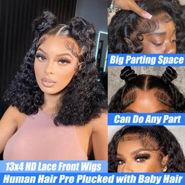 Kerberey Short Curly Bob Wigs Human Hair 13x4 Deep Wave Lace Front Wigs Human Hair for Black Women HD Lace Front Wigs Human Hair Pre Plucked with Baby Hair Chocolate Brown 10 Inch
