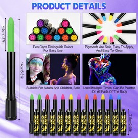 LOPHE 12 Colours UV Body Painting, Washable Make-Up Pens