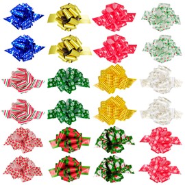 24pcs Christmas Gift Pull Bows 4.5” Xmas Wrap Ribbon Pull Bows for Gift Tags, Wrapping Decor, Xmas Decorative Bows for Presents