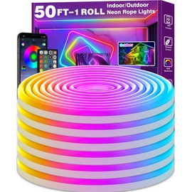 50Ft Neon Rope Lights,Flexible Led Rope Lights Control with App/Remote,Multiple Modes Rope Lights,IP65 Outdoor RGB Led Neons Lights,Music Sync Gaming Led Neon Light Strip for Bedroom Decor (50FT)