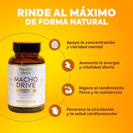 Health Hack Macho Drive Platinum | Maca Negra y Roja, Ginseng Coreano, L-Arginina, Zinc, Grano de Terciopelo y Vitamina D | Suplemento Masculino Premium para Vitalidad y Desempeño | 60 Cápsulas