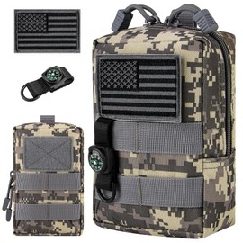 bvya Tactical Molle Pouch Multi-Purpose Compact Waist Pack Water-Resistant Small Utility EDC Pouch with Flag Patch for Molle Backpack, Mini Compass Included
