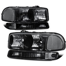 MOSTPLUS Headlight Assembly Compatible with 1999-2006 GMC Sierra 1500 2500/00-06 GMC Yukon Front Lamp with Black Housing/Clear Lens/Clear Reflector