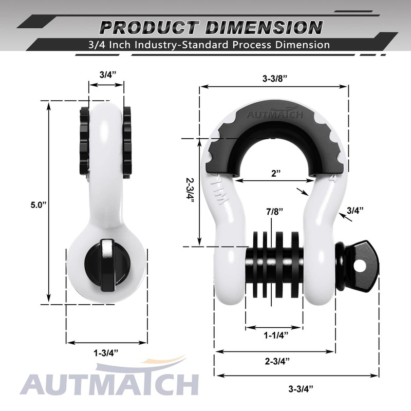 AUTMATCH D Ring Shackle 3/4" Shackles (2 Pack) 41,887Ibs Break