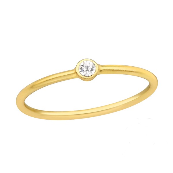 Gold Plated Round Crystal Stone Skinny Midi Sterling Silver Ring
