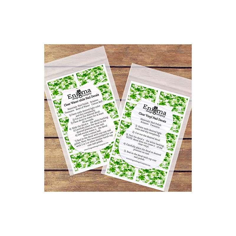 St Patrick's Day Falling Clovers Pattern Clear Water-Slide Nail Designs