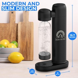 Peak Bliss Original Soda Maker (Matte Black): Carbonate Drink (1L PET Bottle Included), Create Sparkling, Seltzer & Fizzy Water, Compatible with Any Screw-In 60L CO2 Carbonator (Not Included)