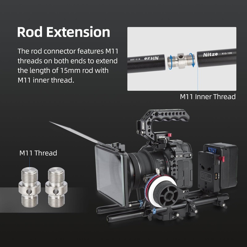 Nitze M11 Thread 15mm Rod Connector for 15mm Rod with