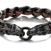 COOLSTEELANDBEYOND Striped Design Black Curb Chain Braided Leather Bracelet Dragon