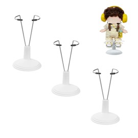 Mrltau Pack of 3 Doll Stands Height Adjustable for 15-17 cm Vinyl Plush Dolls, Metal Holder with Sturdy Base, Display Stand for Keyring Dolls with Clothes (White)