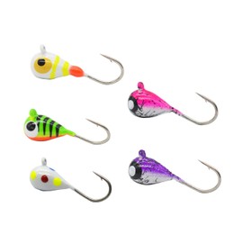 Tungsten Ice Fishing Jig Set Ice Fishing Lures, Max Sensitive Tungsten Tear Drop Ice Jig Head Hook for Panfish, Crappie, Walleye, Perch, Trout, Bluegill (5 Colors Combination, 3MM, 1/60 OZ)