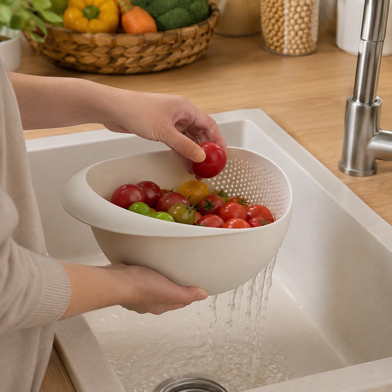Rice Washing Strainer for Kitchen Use – Plastic Drainage Sieve