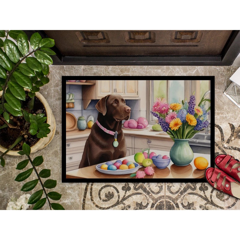 Decorating Easter Chocolate Labrador Retriever Doormat - Welcome Mat