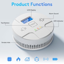 5 Packs,Smoke Detector Carbon Monoxide Detector Combo,2-in-1 Detection,85 dB Alarm,LED Indication,LCD Digital Displays,Battery Operated,(Includes 3 x 1.5V AA Batteries),Easy to Install,Portable Use