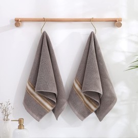 YiLUOMO Hand Towels Textured Striped Pattern 100% Cotton Soft Highly Absorbent Hand Towel for Bathroom 13 x 29 Inch (Brown, 2-Pack)