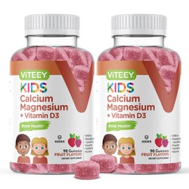 Viteey Kids Calcium Gummies + Vitamin D3 & Magnesium Citrate for Kids and Teens - Supports Bone Health, Immune Support, Energy & Muscle Function - Gluten Free,GMO Free - Tasty Chewable Fruit Flavored