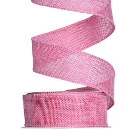 Ribest Burlap Pink Wired Ribbon, 1 1/2 inch 10 Yard, Jute Ribbon for Decoration Bows Craft Gift Wrapping Wreath Pink