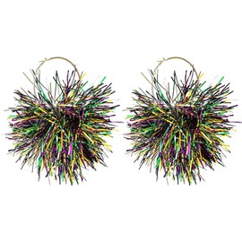 Colorful Exaggerated Mardi Gras Carnival Tassel Earrings for Women Shining Ball Hoop Earrings Stud Earrings Holiday Jewelry Gift -Style B