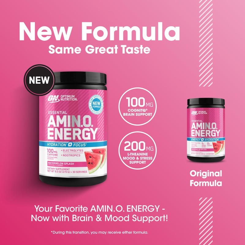 Optimum Nutrition Amino Energy Powder Plus Focus, with BCAA, Electrolytes,
