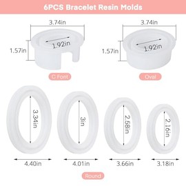 Gartful 6PCS Moldes de Resina para Pulseras Grandes, Molde de Joyería de Silicona Redondo Fuente C para Fundición de Epoxi, Molde de Pulsera de Silicona para Hacer Suministros de Manualidades DIY, 6