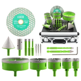 Diamond Hole Saw Kit, 16PCS Tile Hole Saw Kit 6/8/10/25/35/50/65/100+20mm Finger Bit+50mm Beveling Chamfer Bit+Masonry Drill Bits+Tile Blade, Diamond Hole Saw Drill Bits