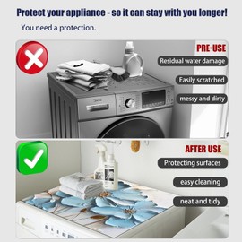 REAIJUNPIN 23.6" x 23.6" Washer and Dryer Covers for the Top,Flowers Dust Cover Pad for Washer and Dryer,Dust Cover Pad for Washer and Dryer Non-slip, Easy to clean (Light Blue Flower)